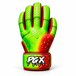 PGX Candy Apple long cuff batting glove, green and red backhand view